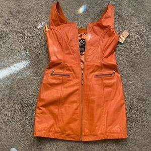 Maxima Vibrant Orange Faux Leather Dress